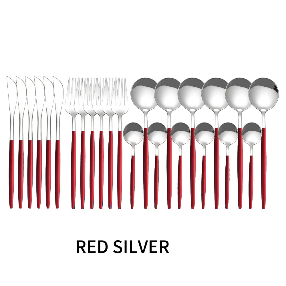 Stainless Steel Tableware 24 Sets Of Forks And Spoons Western Food Portuguese Knife, Fork And Spoon Set Golden Spoon And Fork - Image 21