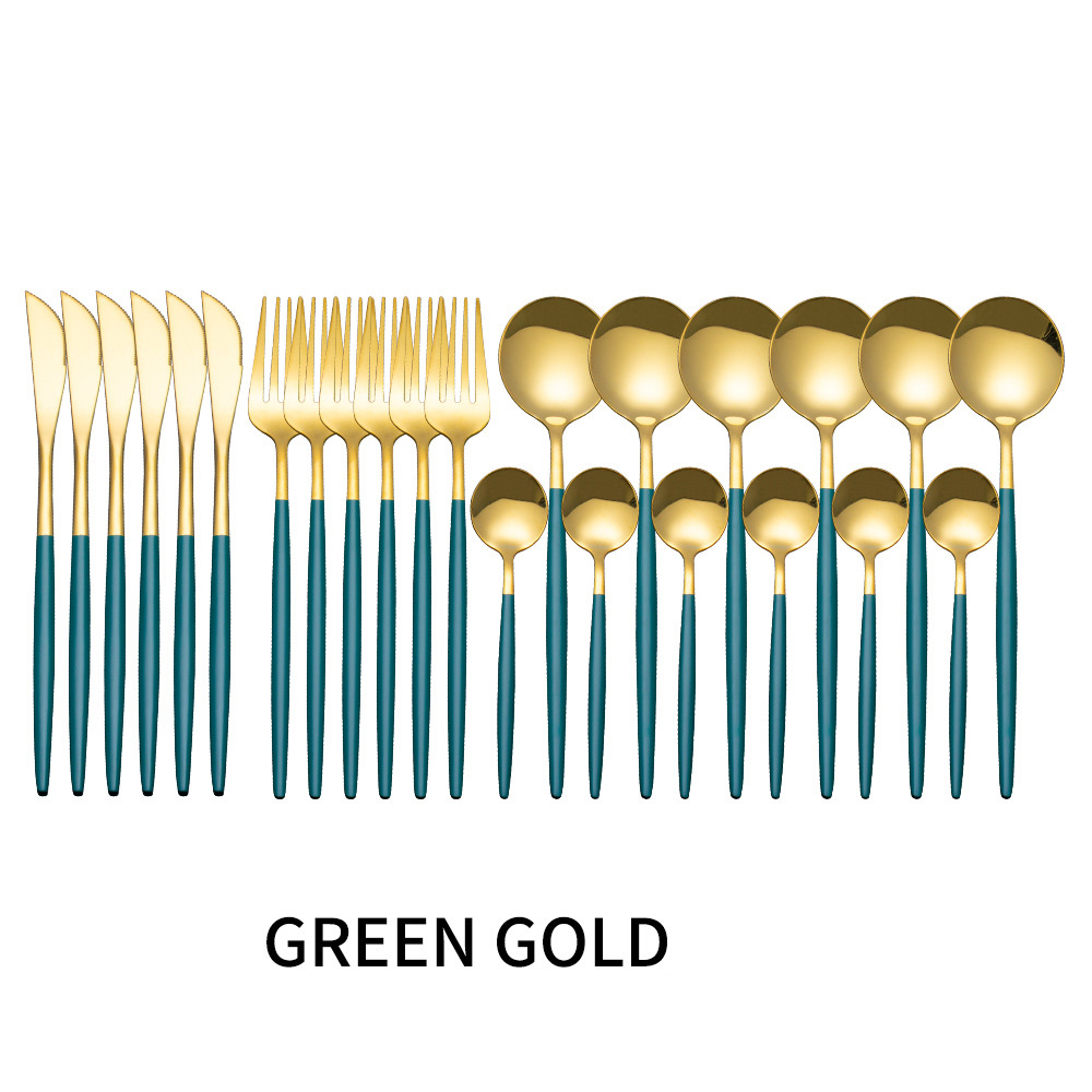 Stainless Steel Tableware 24 Sets Of Forks And Spoons Western Food Portuguese Knife, Fork And Spoon Set Golden Spoon And Fork - Image 12