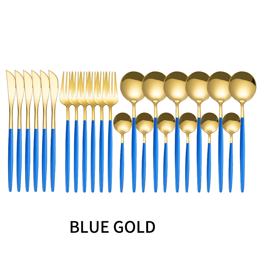 Stainless Steel Tableware 24 Sets Of Forks And Spoons Western Food Portuguese Knife, Fork And Spoon Set Golden Spoon And Fork - Image 11