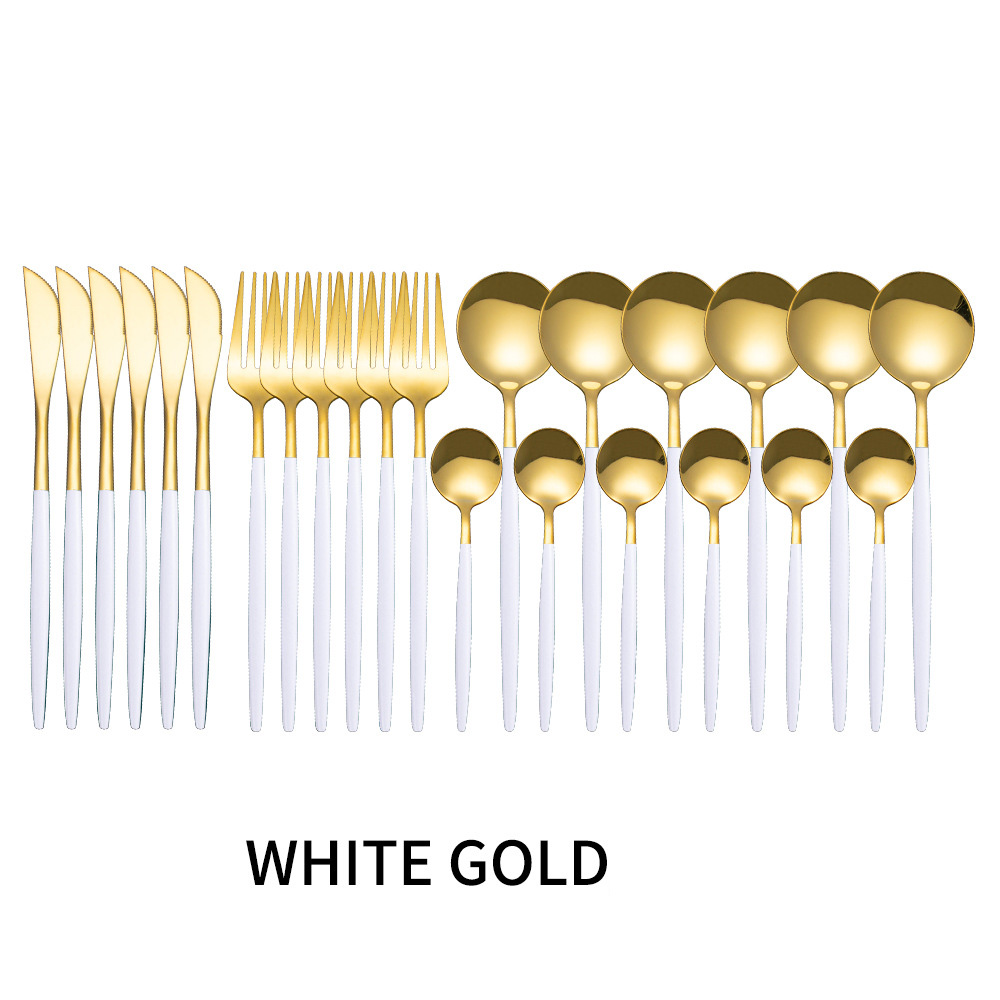 Stainless Steel Tableware 24 Sets Of Forks And Spoons Western Food Portuguese Knife, Fork And Spoon Set Golden Spoon And Fork - Image 13