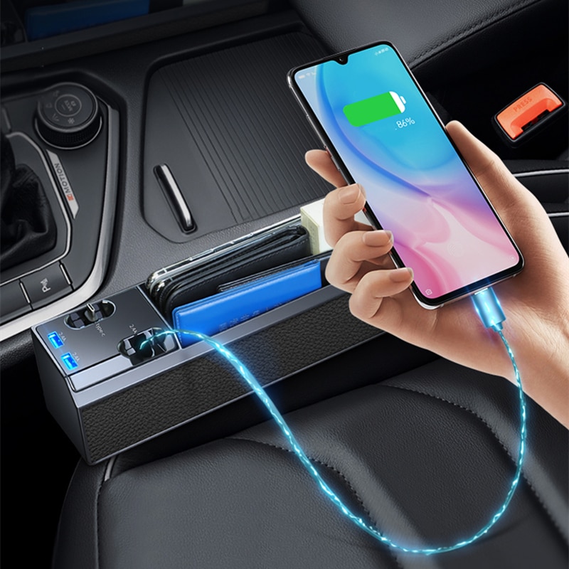 Fast Charging Car Seat Crevice Storage Box Seat Gap Slit Pocket Catcher Organizer Universal Car Seat Organizer Card Phone Holder - Image 2