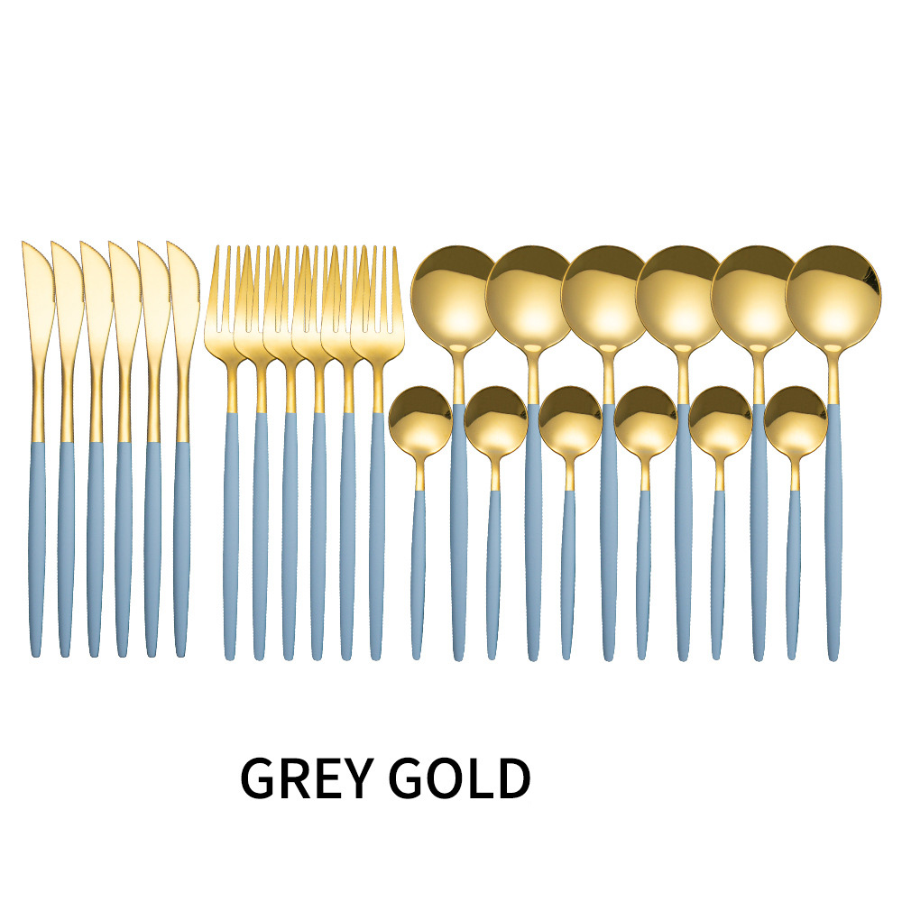 Stainless Steel Tableware 24 Sets Of Forks And Spoons Western Food Portuguese Knife, Fork And Spoon Set Golden Spoon And Fork - Image 15